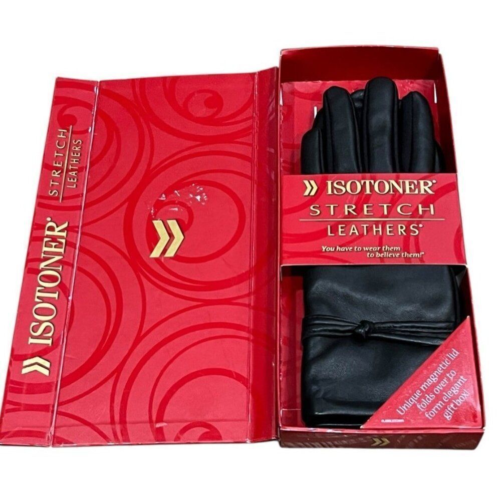 Isotoner Ladies Med Large Stretch Leathers Gloves Faux Leather Fleece Lined New
